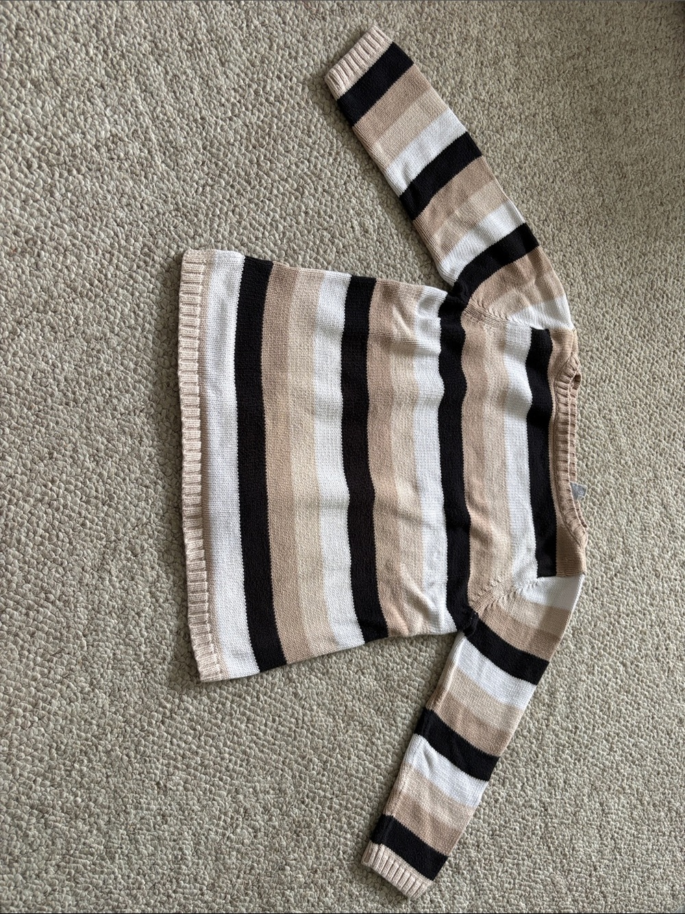 JEANNE PIERRE Beige, Black & White Striped Crewneck Sweater C20